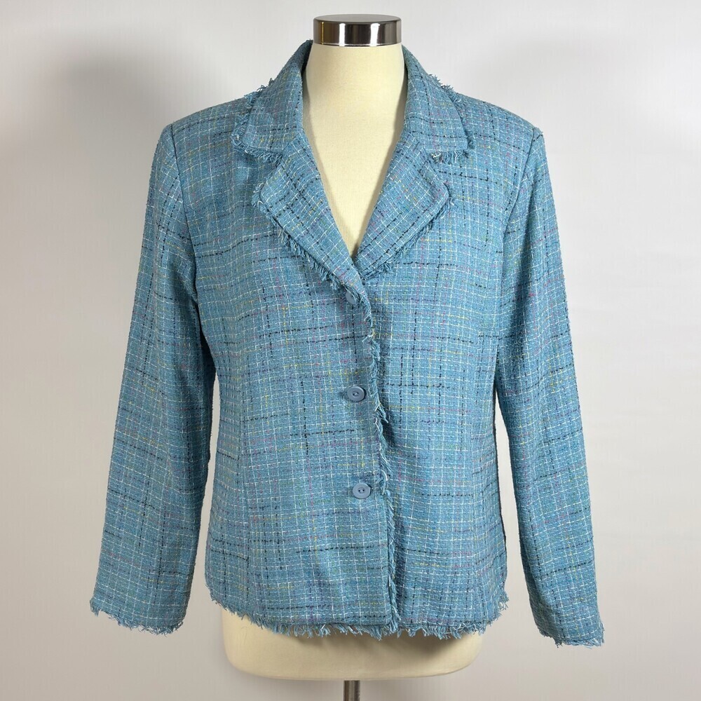 Carole Little Silk Blend Tweed Blazer Pastel Blue - Size Large
